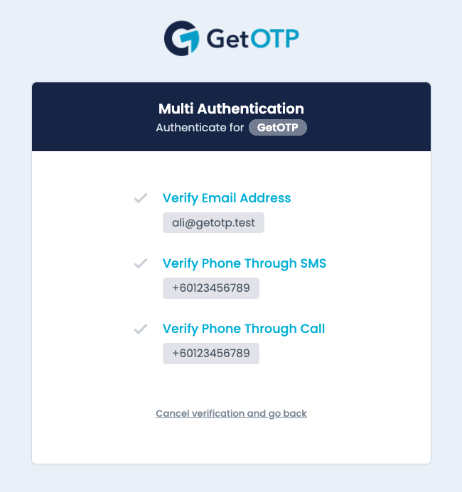 Multi channels OTP form